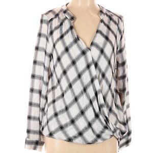 PPLA Black and White Plaid Wrap Blouse excellent condition